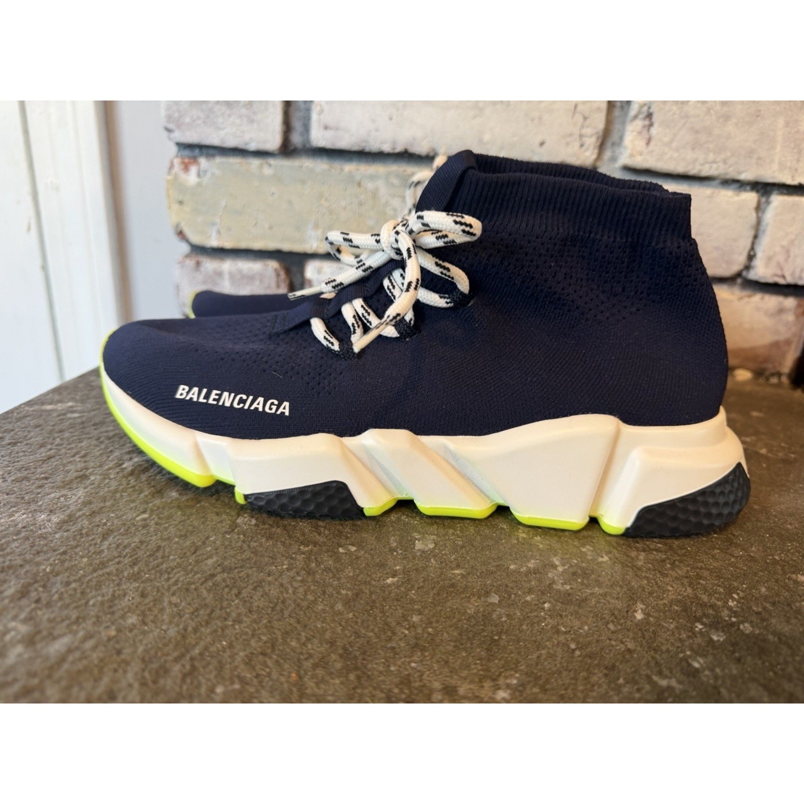 Balenciaga Speed Trainer Knit Lace Up Sneaker Pull On Blue Womens Us 11 Eu 41